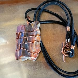 Unisex Handcrafted rustic wire wrapped petrified wood stone AZ rainbow specimen